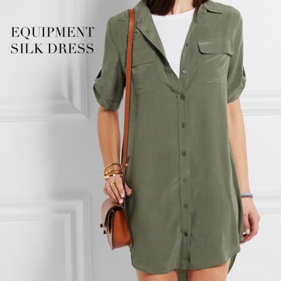 Equipment army green silk dress - Picture 1 of 5